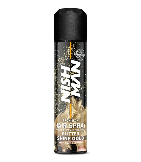 Spray colorant cu sclipici pentru par - Nish Man - Auriu - 150 ml