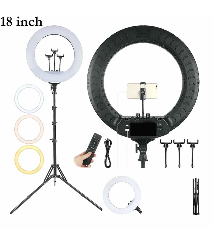 Lampa circulara pentru poze model studio, diametru 46cm + stativ 210cm și telecomanda, 450 leduri