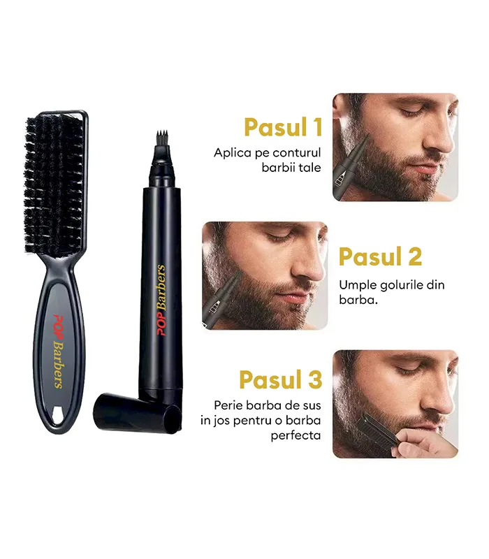 Marker contur barba + perie fade - Pop Barbers - Saten inchis