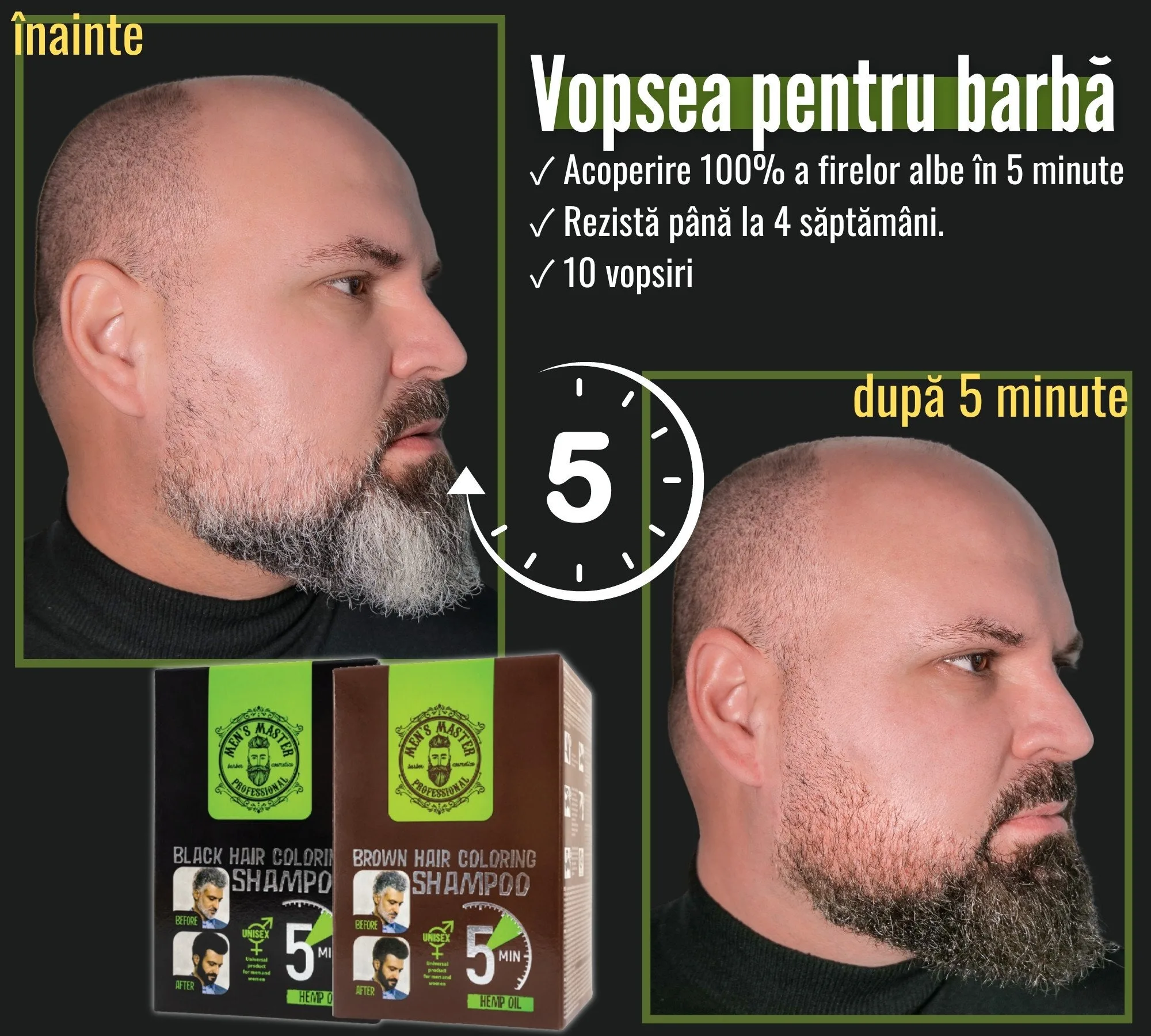 Before and after vopsea de barba